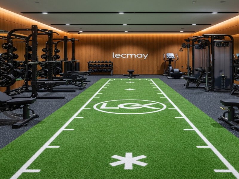 Close-up shot of gym turf showing pile height and dense fibers